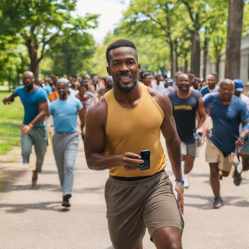 This figure is AI-generated and depicts an AA Runner using his AI-powered Smartphone to track his fitness and much more